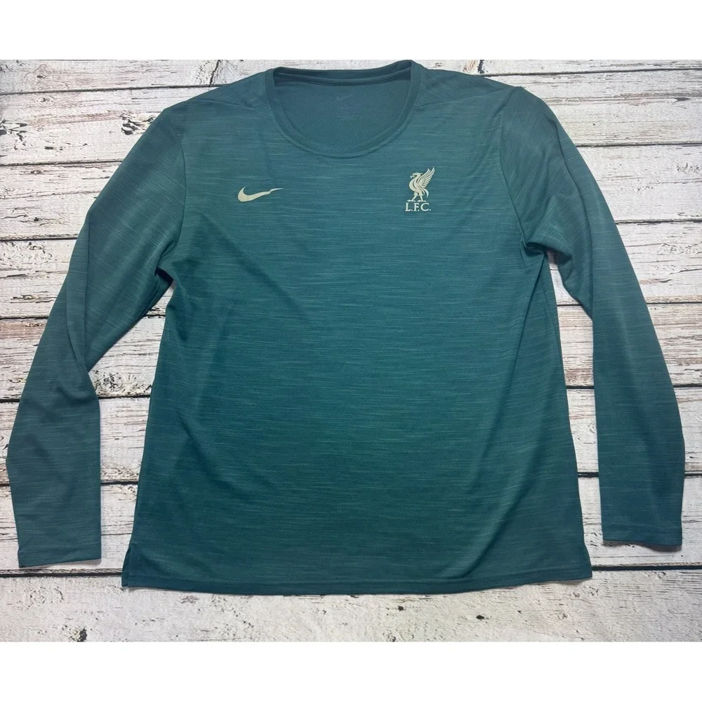 Nike Liverpool FC LFC Mens L Teal Green Logo Long Sleeve 22-23 Dri Fit T-Shirt